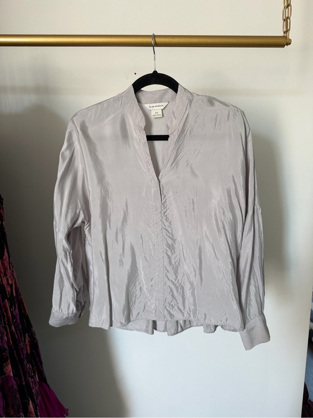 Club Monaco Light Gray Satin V-Neck Blouse